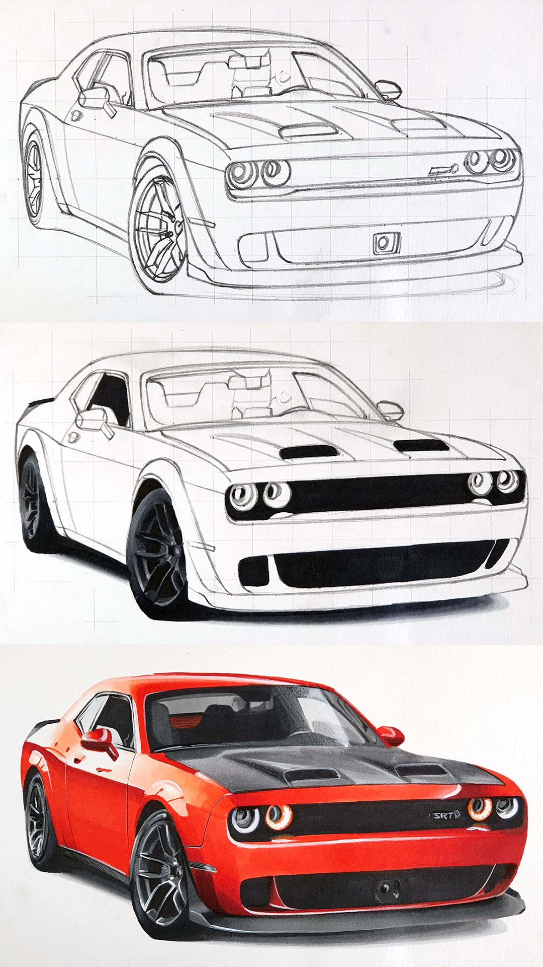 How to Draw a Dodge Challenger SRT Hellcat | Easy Step-by-Step Tutorial